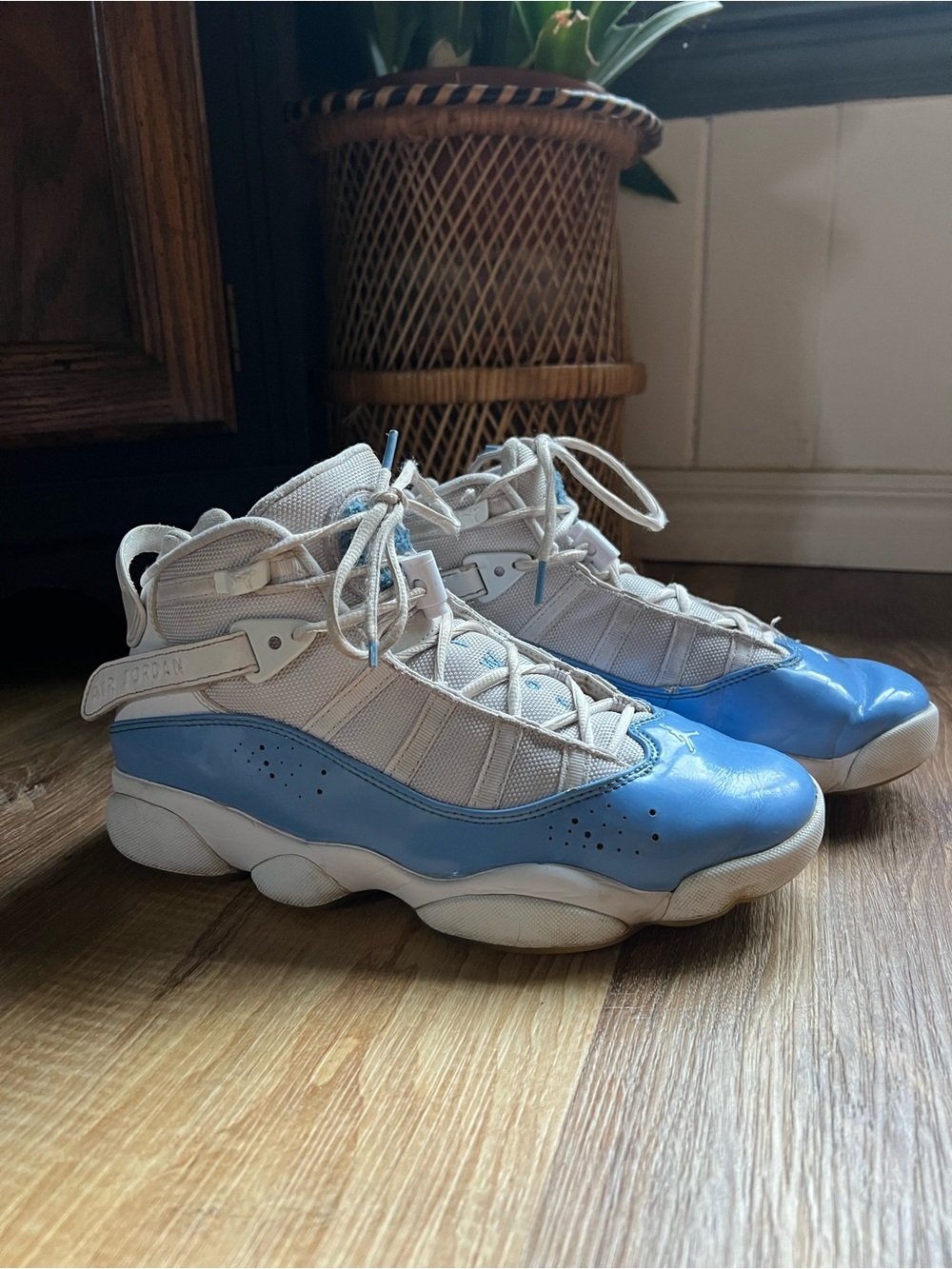Jordan 6 ring White and Light Blue Retro Basketball Sneakers